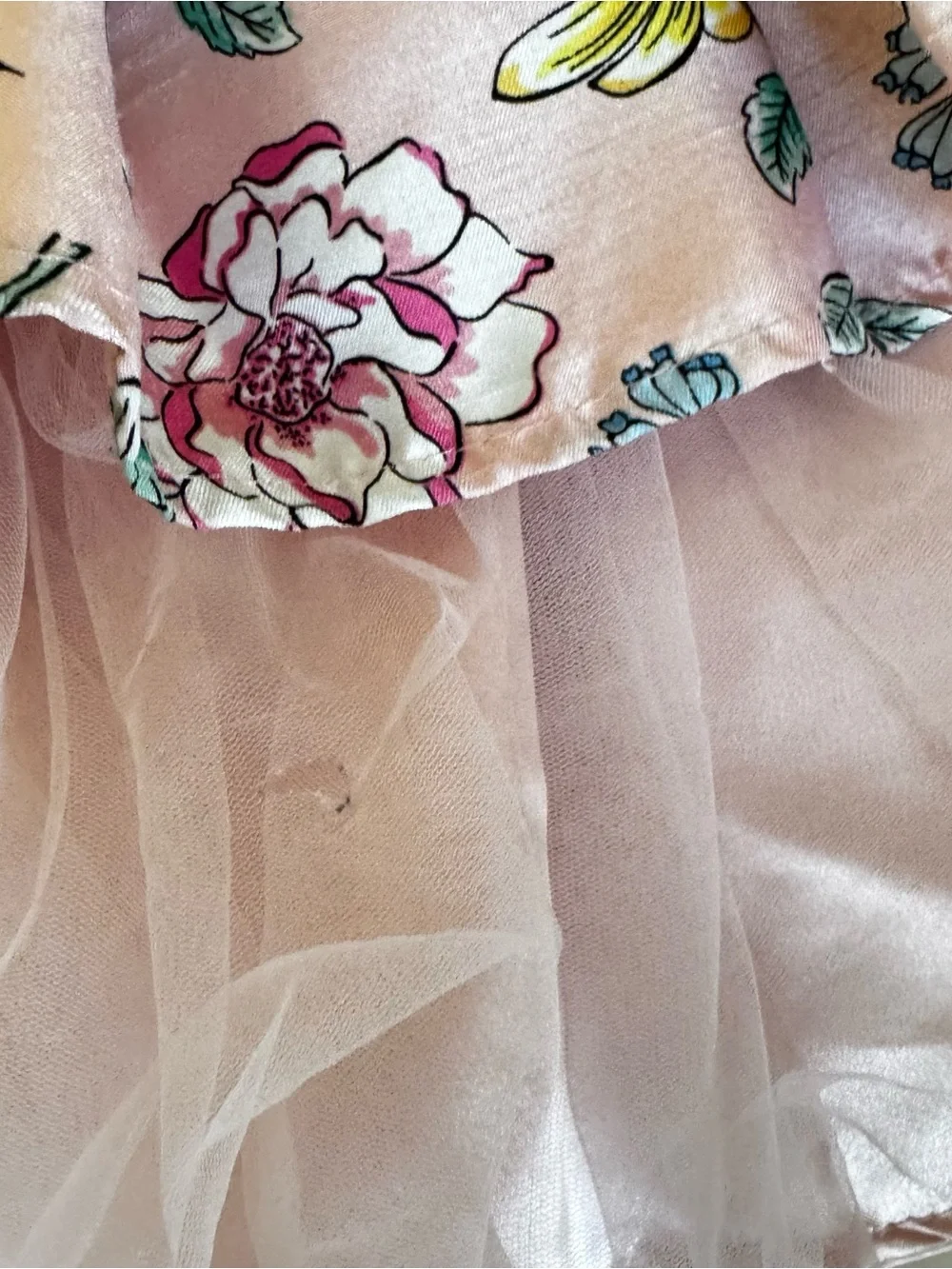 Nannette Pink Floral Party Dress with Tulle Trim